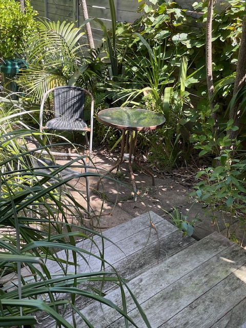 Rear paved seating area